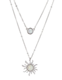 Fashion Silver Color Alloy Pearl Sun Multilayer Necklace
