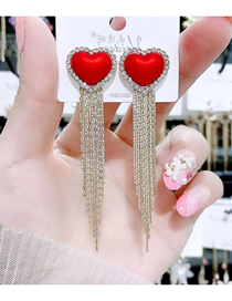 Fashion Gold Color Diamond Love Heart Tassel Earrings