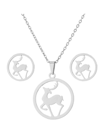 Fashion Silver Color Stainless Steel Christmas Fawn Earrings Necklace Set