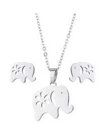 Fashion Silver Color Stainless Steel Elephant Necklace And Earring Set