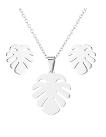 Fashion Silver Color Palm Leaf Stud Earrings Necklace Set