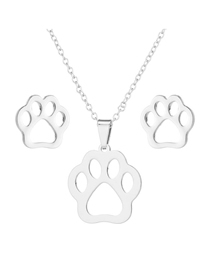 Fashion Silver Color Stainless Steel Bear Paw Necklace And Earrings Set