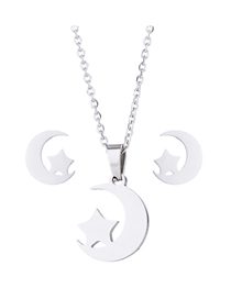 Fashion Steel Color Stainless Steel Geometric Star And Moon Necklace And Earrings Set