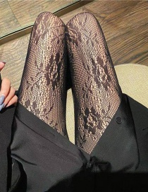 Fashion Rose Net-black Rose Flower Hollow Black Silk Fishnet Socks