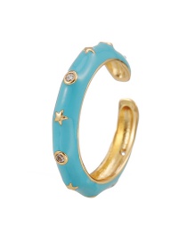 Fashion Lake Blue Copper Inlaid Zirconium Drop Oil Star Ring