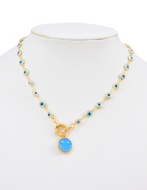 Fashion Blue Copper Drop Oil Round Buckle Smiley Face Necklace