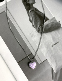 Fashion Purple And White Love Titanium Steel Checkerboard Love Necklace
