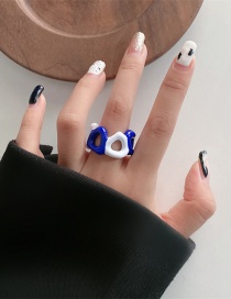 Fashion Blue And White Contrast Irregular Drip Glaze Open Ring