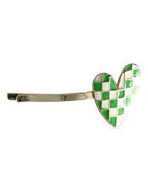 Fashion Green And White-word Folder Checkerboard Love Hairpin