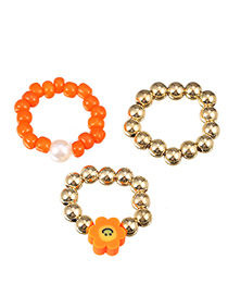 Fashion Orange Resin Beaded Ring Set