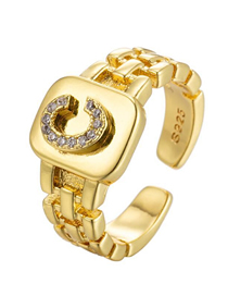 Fashion Gold Coloren C Copper Strap 26 Letters Open Ring