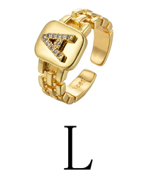 Fashion Gold Coloren L Copper Strap 26 Letters Open Ring