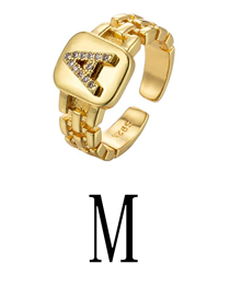 Fashion Gold Coloren M Copper Strap 26 Letters Open Ring