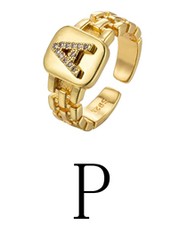 Fashion Gold Coloren P Copper Strap 26 Letters Open Ring