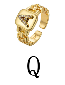Fashion Gold Coloren Q Copper Strap 26 Letters Open Ring