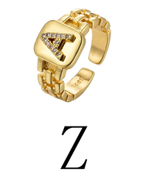 Fashion Gold Coloren Z Copper Strap 26 Letters Open Ring