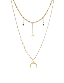 Fashion 2# Titanium Steel Moon Double Necklace