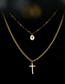 Fashion 2# Titanium Steel Moon Cross Compass Double Layer Necklace