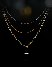 Fashion 3# Titanium Steel Moon Cross Compass Double Layer Necklace