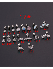 Fashion Silver 17# Titanium Steel Inlaid Zirconium Thick Rod Geometric Piercing Earrings (1pcs)