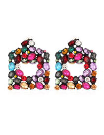 Fashion Color Mixing Alloy Geometric Square Hollow Diamond Earrings