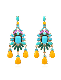 Fashion Color Mixing Resin Color-blocking Drop-shaped Diamond Earrings