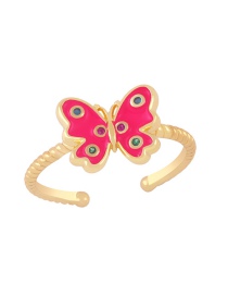 Fashion Rose Red Copper Drip Oil Butterfly Ring