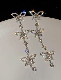 Fashion Silver Alloy Diamond Butterfly Tassel Earrings