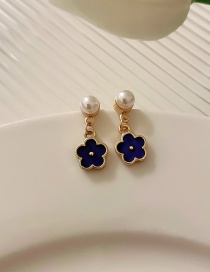 Fashion Blue Alloy Oil Drop Flower Pearl Earrings