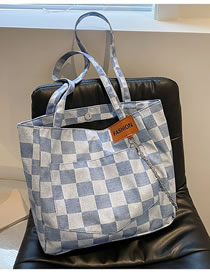 Fashion Light Blue Large-capacity Check Shoulder Bag