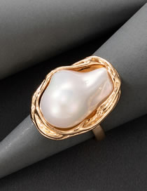 Fashion Gold Irregular Pearl Geometric Ring