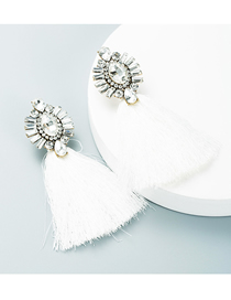 Fashion White Alloy Diamond Long Tassel Earrings