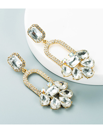 Fashion White Alloy Inlaid Diamond Geometric Flower Earrings