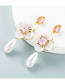 Fashion Pearl Alloy Inlaid Crystal Flower Pearl Tassel Earrings