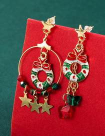 Fashion Christmas Circle Christmas Elk Bell Socks Asymmetrical Earrings