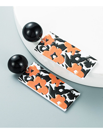Fashion Square Black Abstract Printed Painted Geometric Stud Earrings