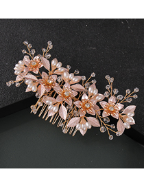 Fashion Rose Gold Pearl Leaf Flower Hair Comb