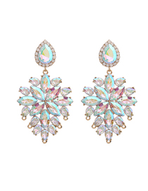 Fashion White Ab Alloy Full Diamond Crystal Geometric Stud Earrings