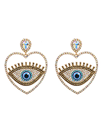 Fashion Champagne Alloy Diamond Heart Hollow Eye Stud Earrings