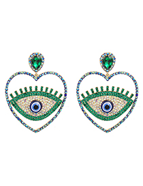 Fashion Green Alloy Diamond Heart Hollow Eye Stud Earrings