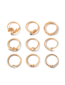 Fashion Gold Alloy Diamond Leaf Flower Ring Set 9