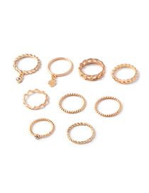 Fashion Gold Alloy Diamond Disc Threaded Ring Set 9 Pcs