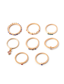 Fashion Gold Set Of 8 Alloy Color Diamond Geometric Rings