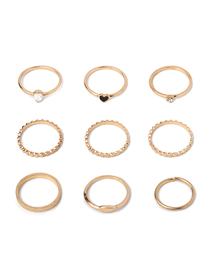 Fashion Gold Alloy Peach Heart Geometric Ring Set 9 Pcs
