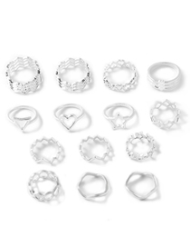 Fashion Silver Alloy Peach Heart Five-pointed Star Multi-layer Geometric Ring Set Of 14