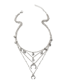 Fashion Silver Alloy Moon Star Multilayer Necklace