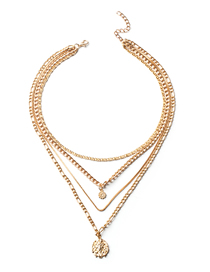 Fashion Gold Alloy Chain Embossed Lion Multi-layer Necklace