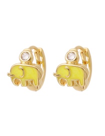 Fashion Yellow Copper Inlaid Zircon Oil Dripping Elephant Earrings