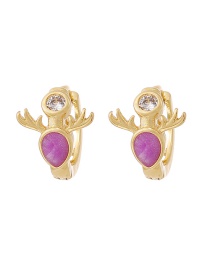 Fashion Light Purple Copper Inlaid Zircon Deer Head Stud Earrings