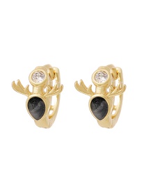 Fashion Black Copper Inlaid Zircon Deer Head Stud Earrings